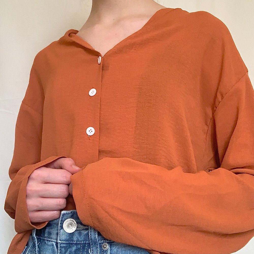 🍊Orange Button-Up Blouse🍊
